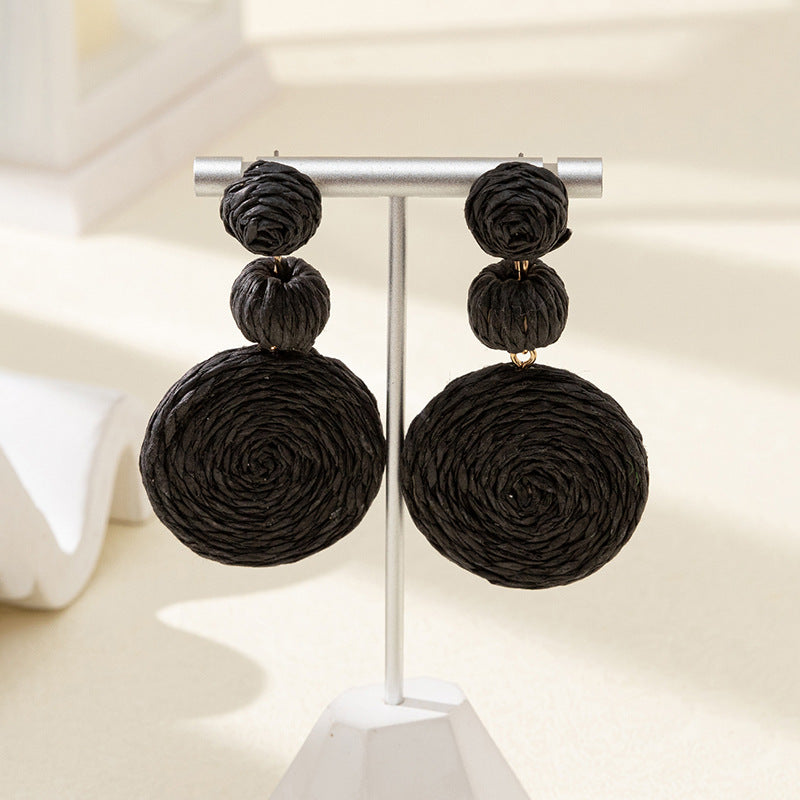 Wholesale Klein Blue Gourd Braided Raffia Hoop Earrings